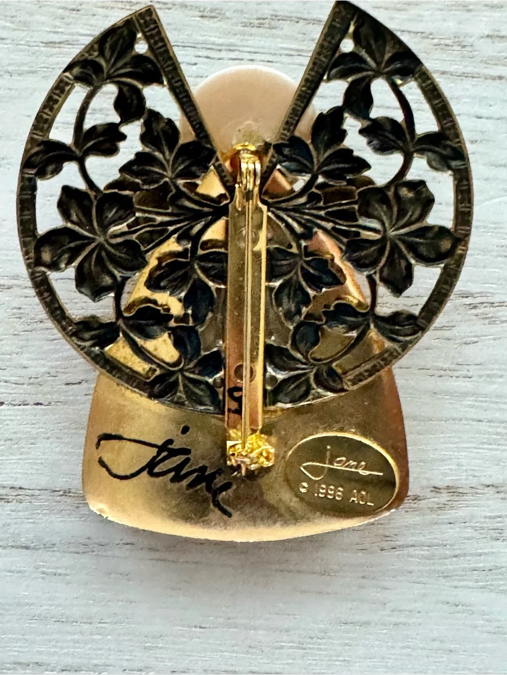 Vintage Gold Butterfly Angel Accent with Pearl 1996 signed